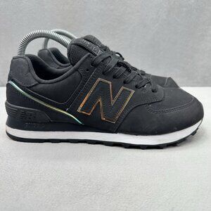 Womens Size 8 New Balance 574 Shoes Black Iridescent Low Top Leather Sneakers
